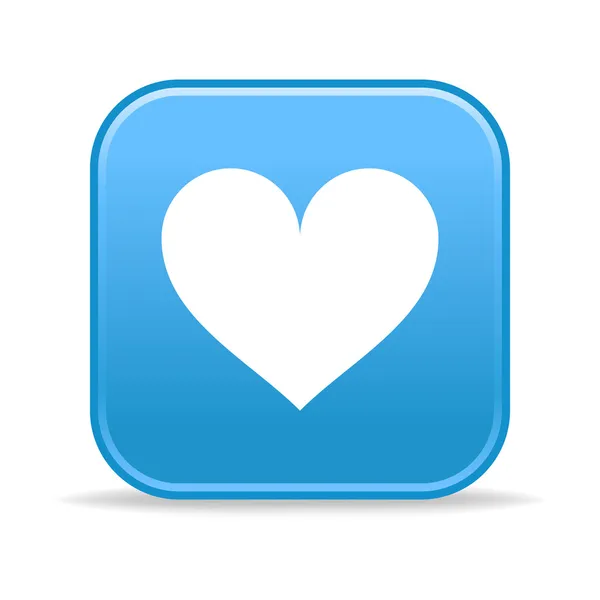 Botones cuadrados redondeados azules mate con símbolo del corazón y reflejo gris — Archivo Imágenes Vectoriales