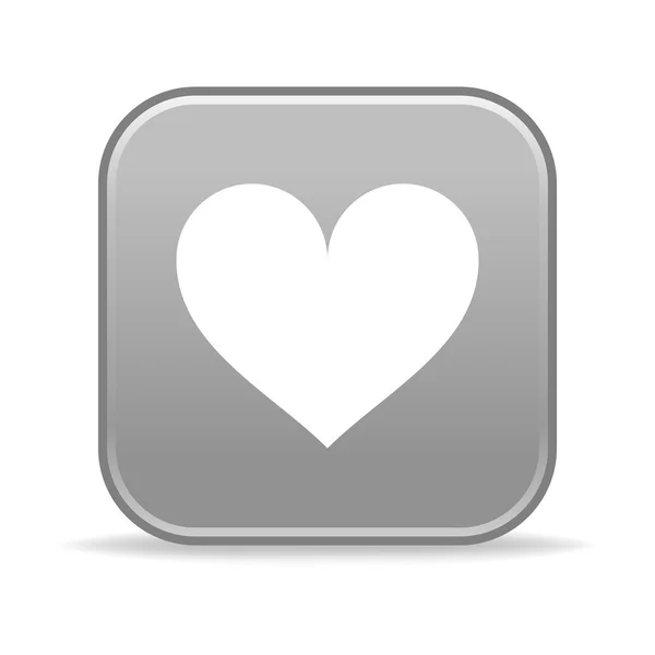 Matted gray rounded squares button with heart and reflection on white — Stock Vector