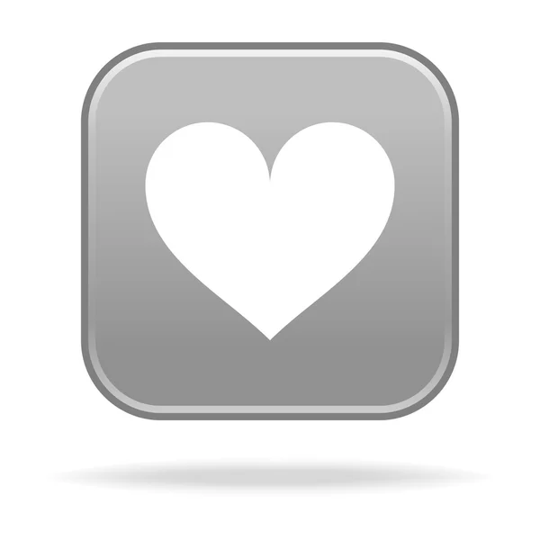 Botón de cuadrados redondeados gris mate con corazón y reflexión sobre blanco — Vector de stock
