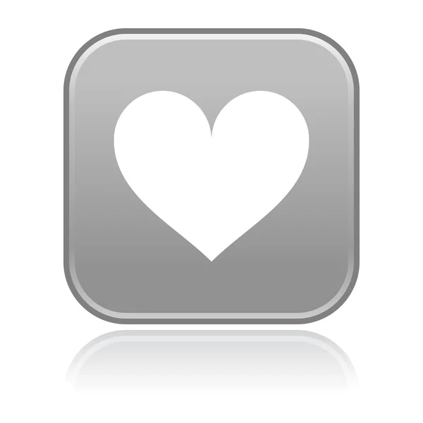 Matted gray rounded squares button with heart and reflection on white — Stock Vector