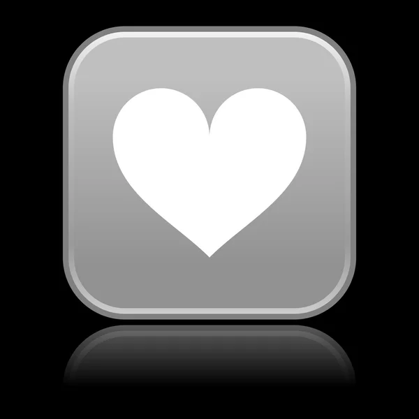 Matted gray rounded squares button with heart on black — Stock Vector