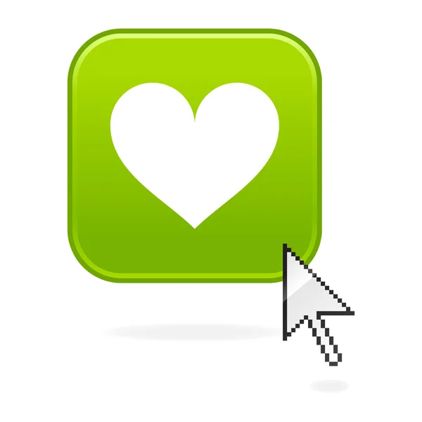 Botões verdes emaranhados com símbolo de coração e cursor em branco — Vetor de Stock