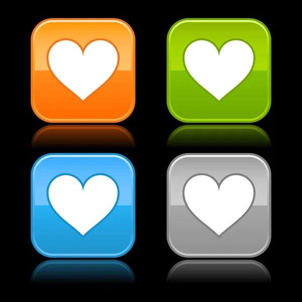 Mattierte Farbe runde Quadrate Tasten mit Herz-Symbol auf schwarzem Hintergrund — Stockvektor