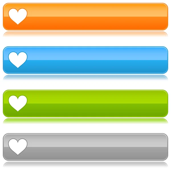 Web 2.0 internet tlačítka se symbolem srdce. barevný lesklý navigační panel s stín na bílém pozadí — Stockový vektor