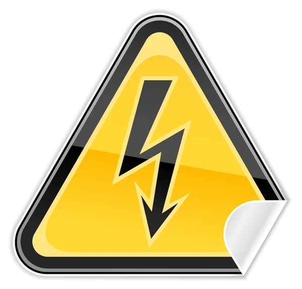 Sticker hazard warning sign with high voltage symbol on white background — Stock Vector