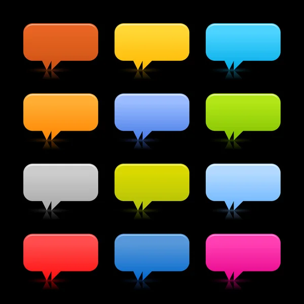 12 colored speech bubble web 2.0 buttons with reflection on black background — Stock Vector