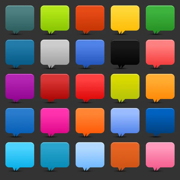 25 boutons web 2.0 à bulle vocale simple. Formes carrées arrondies colorées avec ombre sur fond gris — Image vectorielle