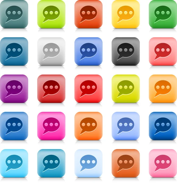25 liscio satinato web 2.0 pulsante con segno chat room. Forme quadrate arrotondate colorate con ombra grigia su sfondo bianco. Questa illustrazione vettoriale salvato in 8 eps — Vettoriale Stock