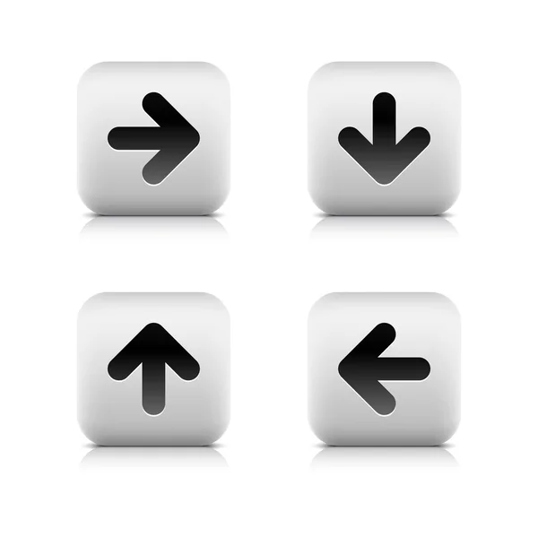 Black arrow icon web sign. Right, down, left, up glyph. Series stone style. Rounded square button with shadow and reflection on white background. Vector illustration clip-art design element in 8 eps — Stock Vector