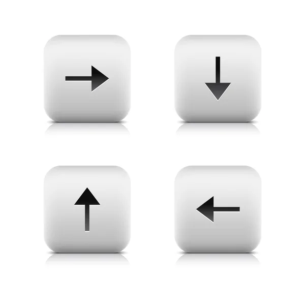 Flecha símbolo web 2.0 botón de piedra blanca con reflexión y sombra sobre blanco — Archivo Imágenes Vectoriales