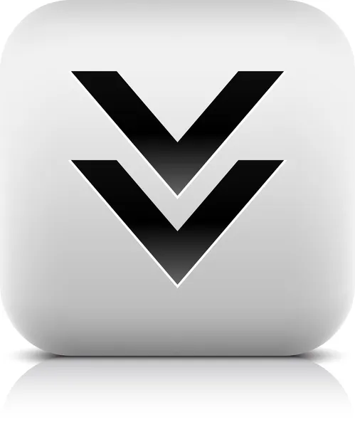 Taş web 2.0 düğme download simgesi ok işareti. Beyaz kare şekli ile siyah gölge ve beyaz arka planda gri yansıma yuvarlak. Bu vektör çizim oluşturmuş ve 8 eps — Stok Vektör
