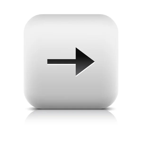 Signo de flecha de botón web 2.0 blanco. Forma cuadrada redondeada de piedra con sombra y reflexión. Fondo blanco — Archivo Imágenes Vectoriales