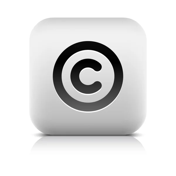 Pietra web 2.0 pulsante simbolo del copyright segno. Forma quadrata bianca arrotondata con ombra e riflesso. Fondo bianco — Vettoriale Stock