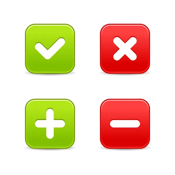 4 web 2.0 buttons of validation icons. Colored smooth shapes with shadow on white. — Stock Vector