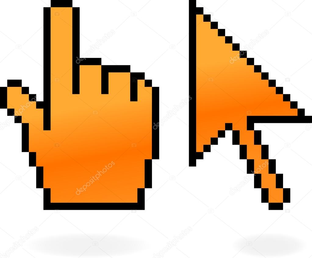 Orange matted cursor and hand with shadow on white