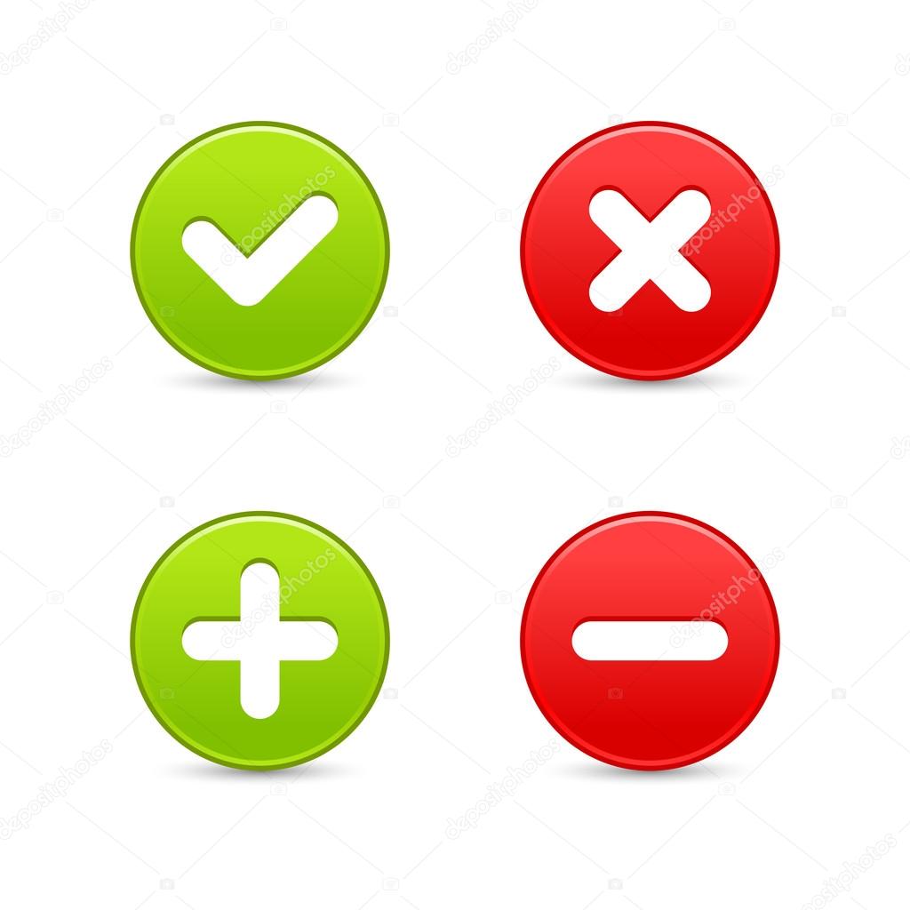 Smooth web 2.0 buttons of validation icons with shadow on white background.
