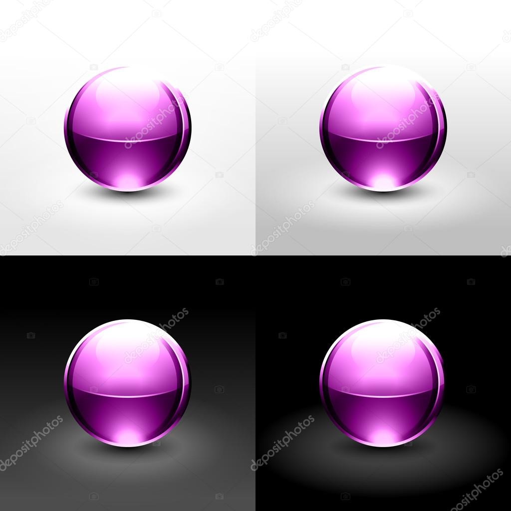 Pink ball with shadow and glowing on white, gray and black background.