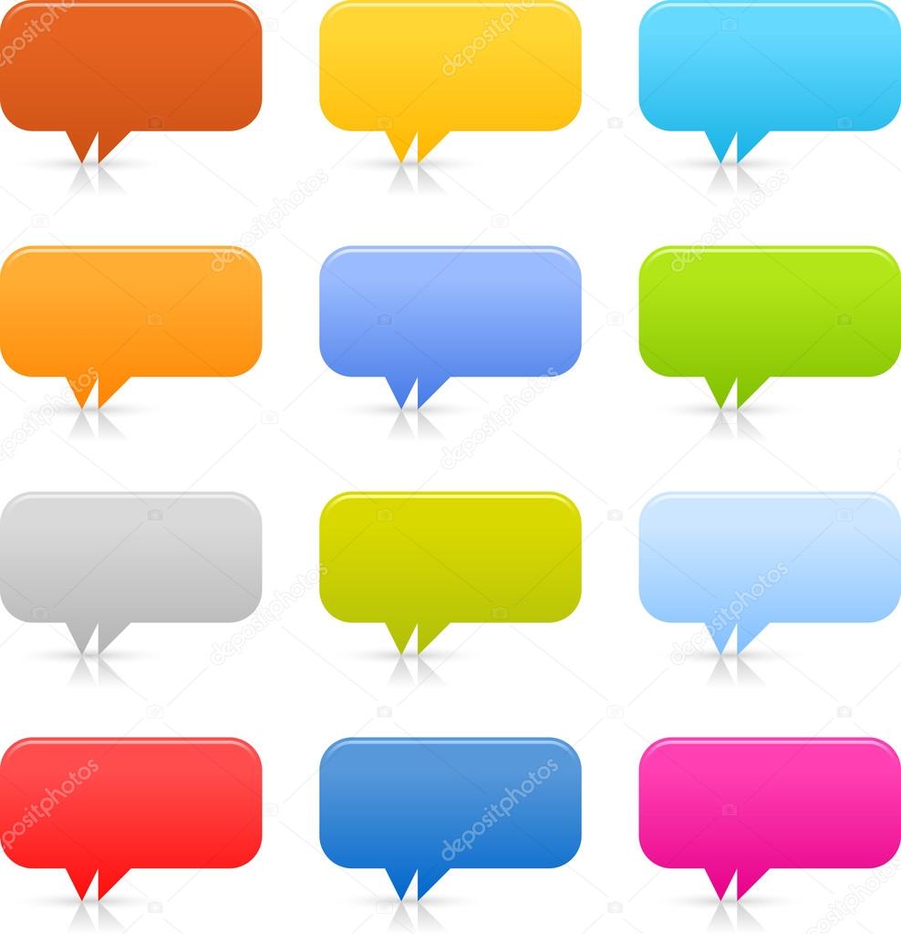 12 speech bubble web 2.0 buttons. Colored smooth shapes with shadow and reflection on white background