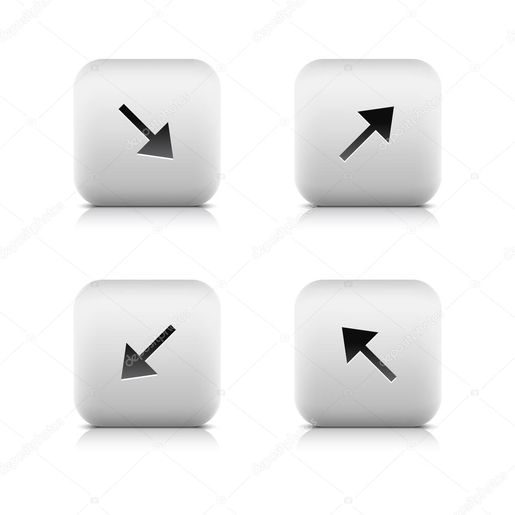 Arrow sign web 2.0 stone white button with shadow and reflection on white background