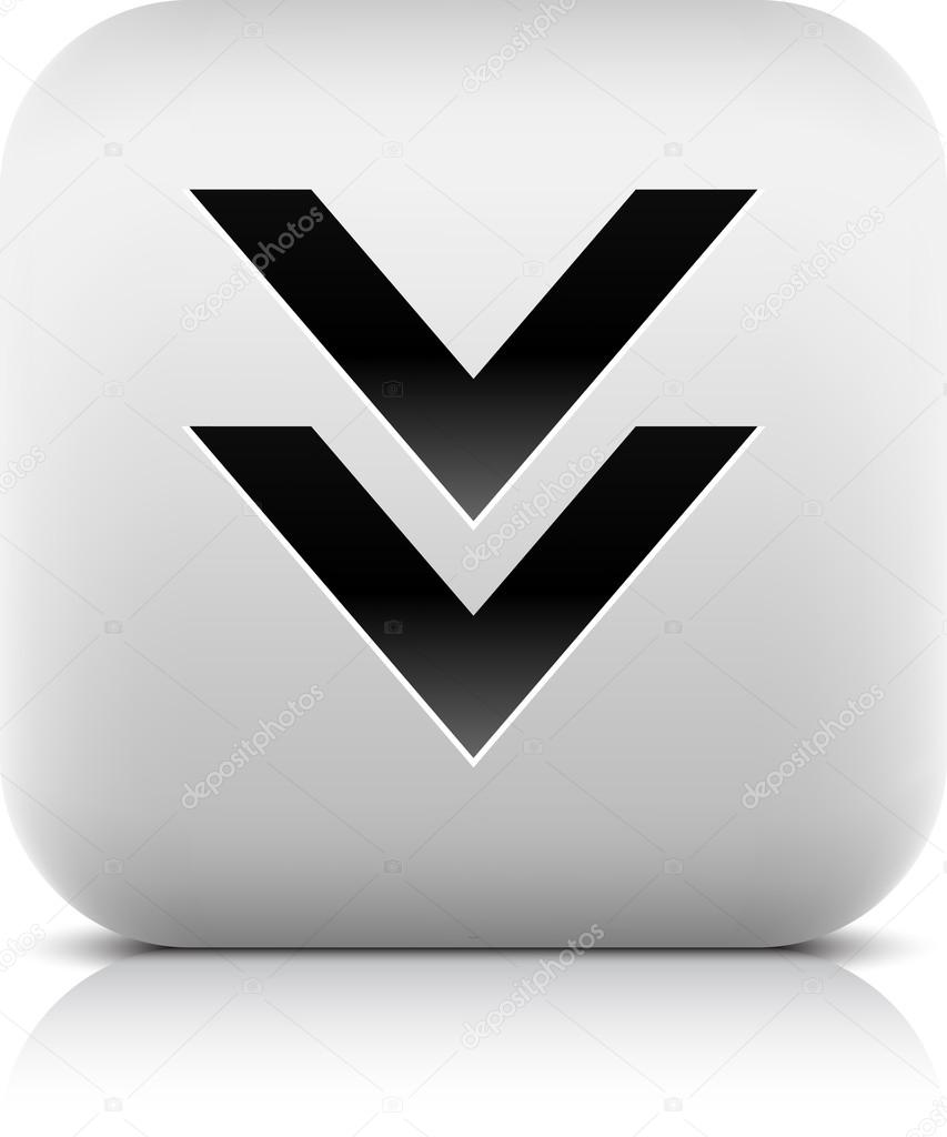 Stone web 2.0 button download symbol arrow sign. White rounded square shape with black shadow and gray reflection on white background. This vector illustration created and saved in 8 eps