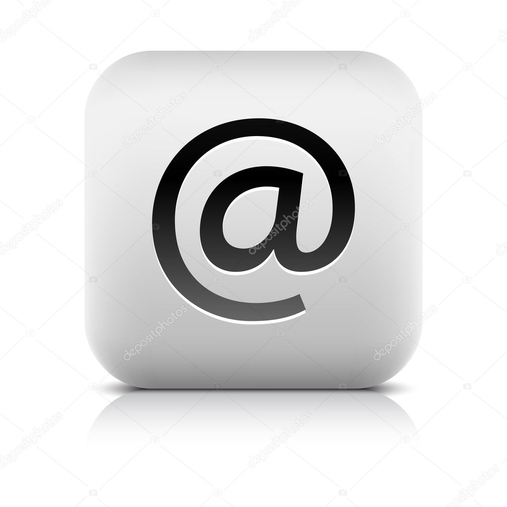 Stone web 2.0 button at sign symbol. White rounded square shape with shadow and reflection. White background
