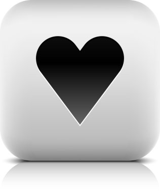Stone internet web button heart symbol. White rounded square shape with shadow and reflection. White background clipart