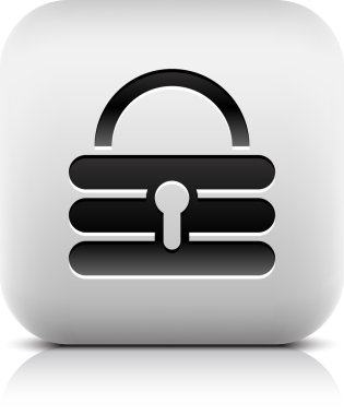 asma kilit simgesi web işareti. taş bir tarzda serisi. siyah gölge ve beyaz arka planda gri yansıma yuvarlak kare düğme. vektör resim küçük resim tasarım öğesi 8 EPS