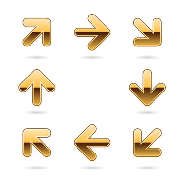 Metallic glossy gold arrow sign web 2.0 icon clipart