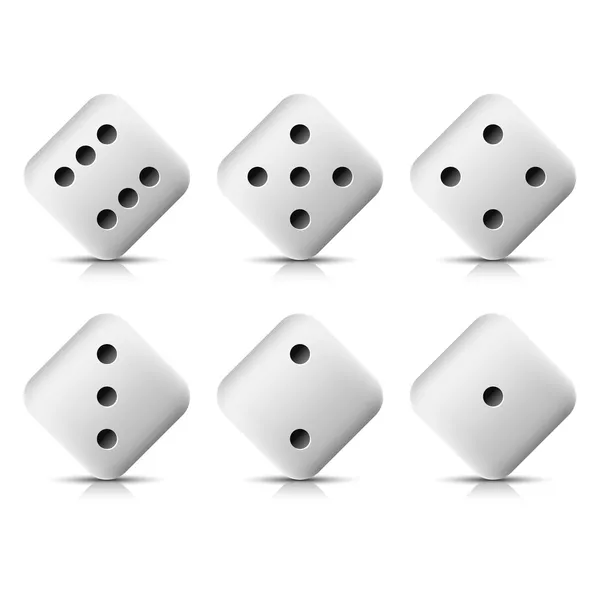 Blanco botón web casino dado icono con sombra y reflexión. Fondo blanco — Vector de stock