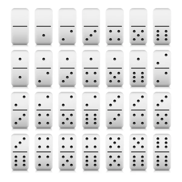 Web 2.0 buttons domino set 28 stuks. witte spel blokken met schaduwen en spiegelingen op witte achtergrond — Stockvector