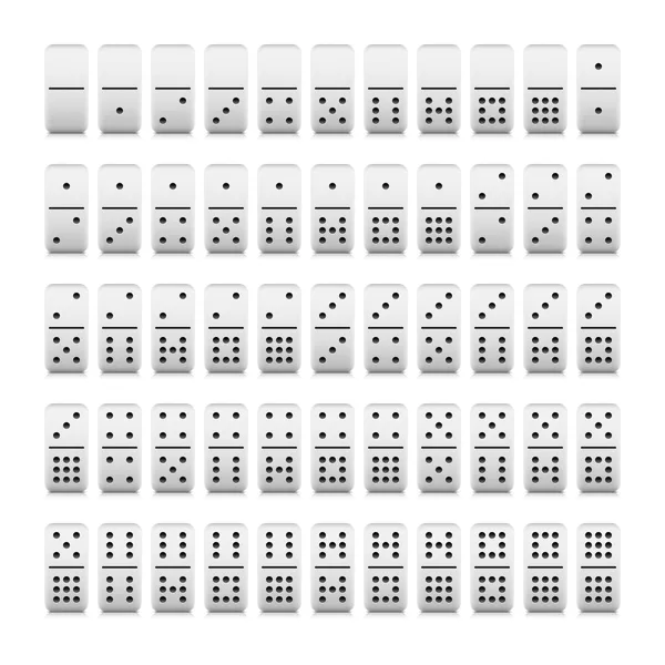 55 domino stukken web 2.0 knoppen instellen. witte spel blokken met schaduwen en spiegelingen op witte achtergrond — Stockvector