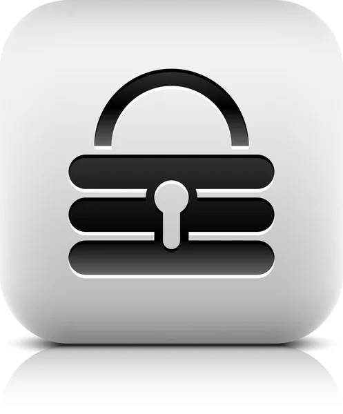 Padlock pictogram web teken. serie in een stenen stijl. afgeronde vierkante knop met zwarte schaduw en grijze reflectie op witte achtergrond. vector illustratie illustraties ontwerpelement in 8 eps — Stockvector