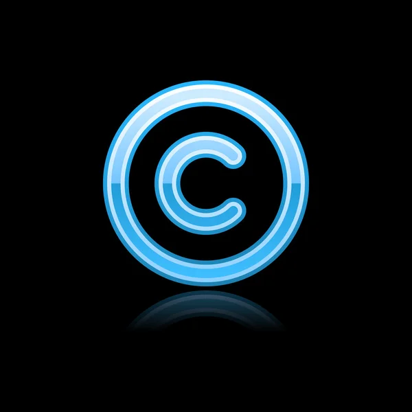 Blu vetro pulsante web simbolo di copyright — Vettoriale Stock