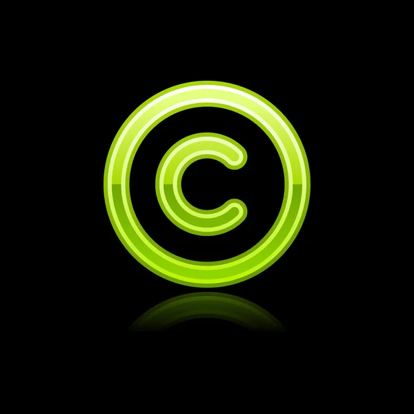 Green glossy web button copyright symbol — Stock Vector