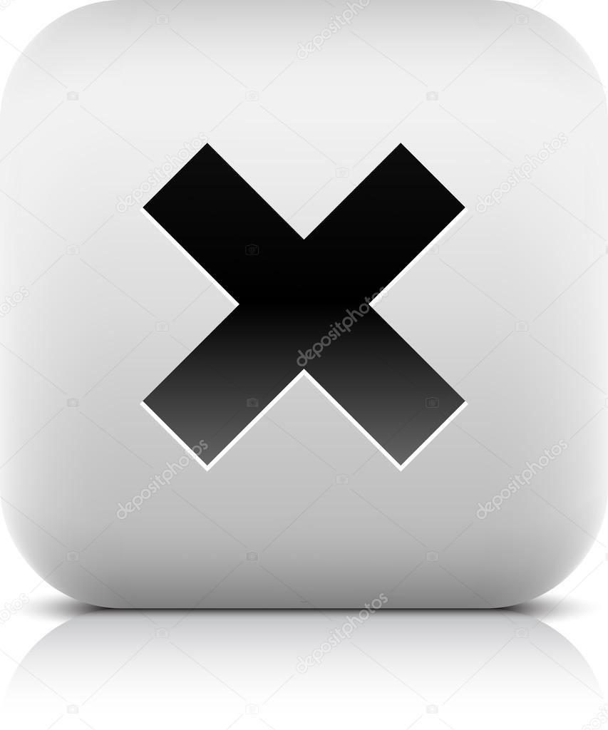 Stone web 2.0 button delete symbol sign. White rounded square shape with black shadow and gray reflection on white background. This vector illustration created and saved in 8 eps