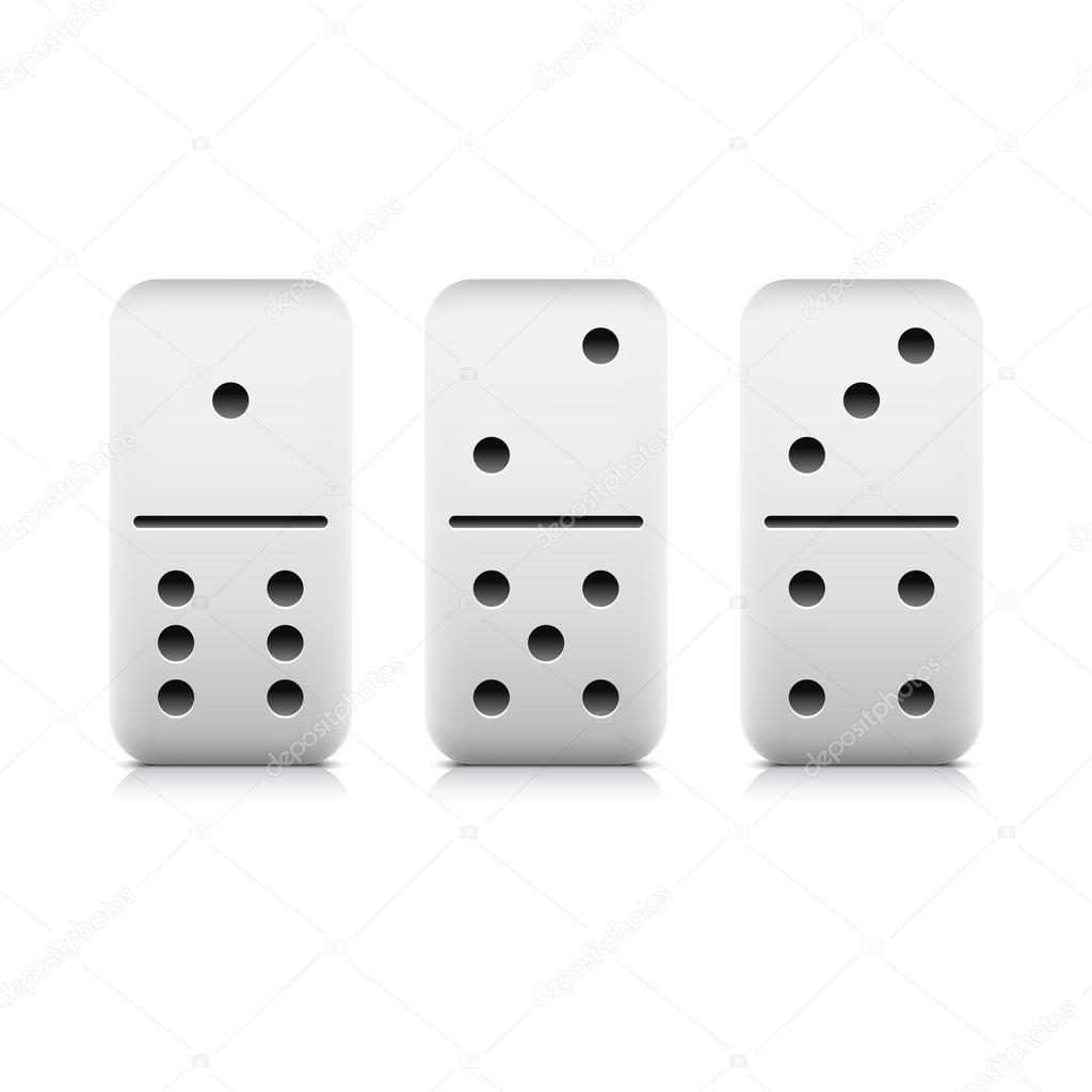 Numbers seven of domino web 2.0 button. White game block with shadow and reflection on white background