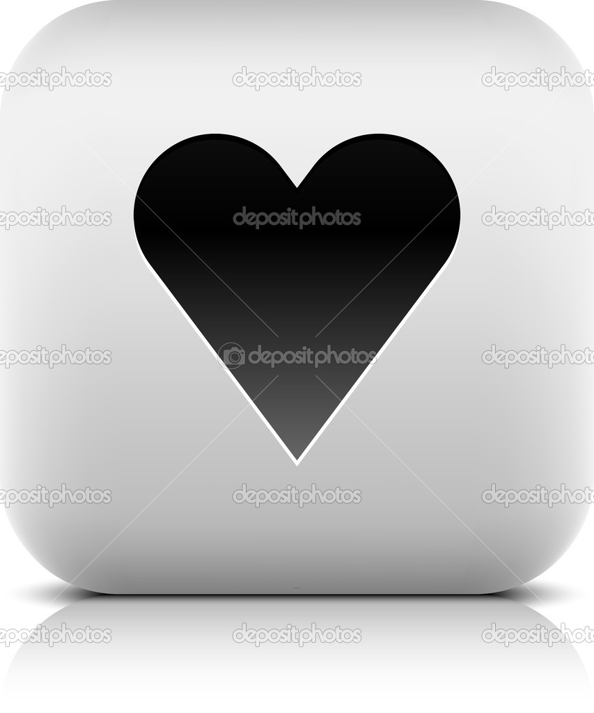 Stone internet web button heart symbol. White rounded square shape with shadow and reflection. White background