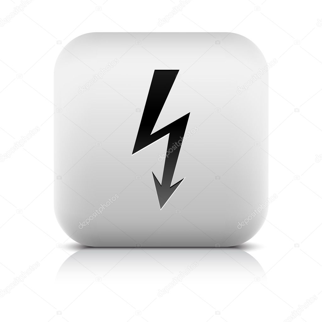 Stone web button with high voltage sign. White rounded square shape with reflection and shadow on white background. Vector illustration clip-art design element in 8 eps