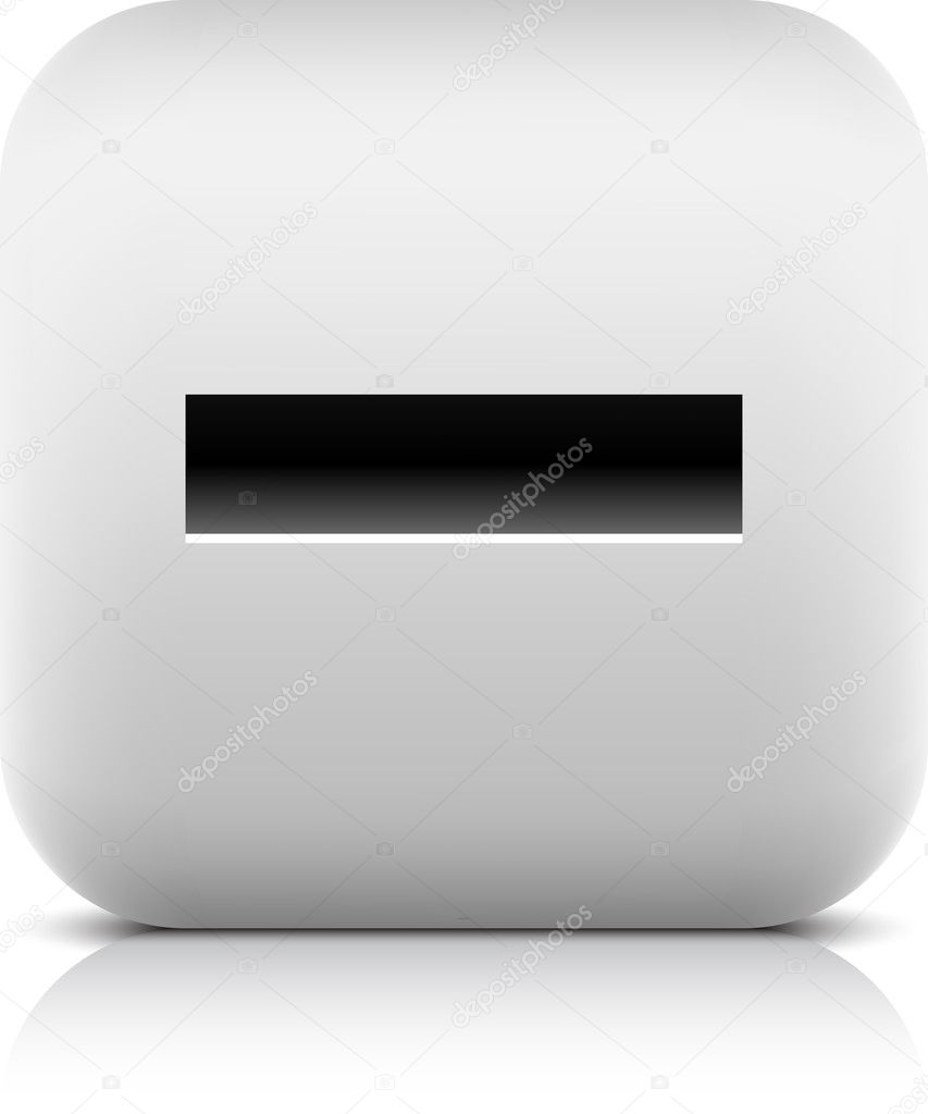 Stone web 2.0 button minus symbol sign. White rounded square shape with black shadow and gray reflection on white background. This vector illustration created and saved in 8 eps