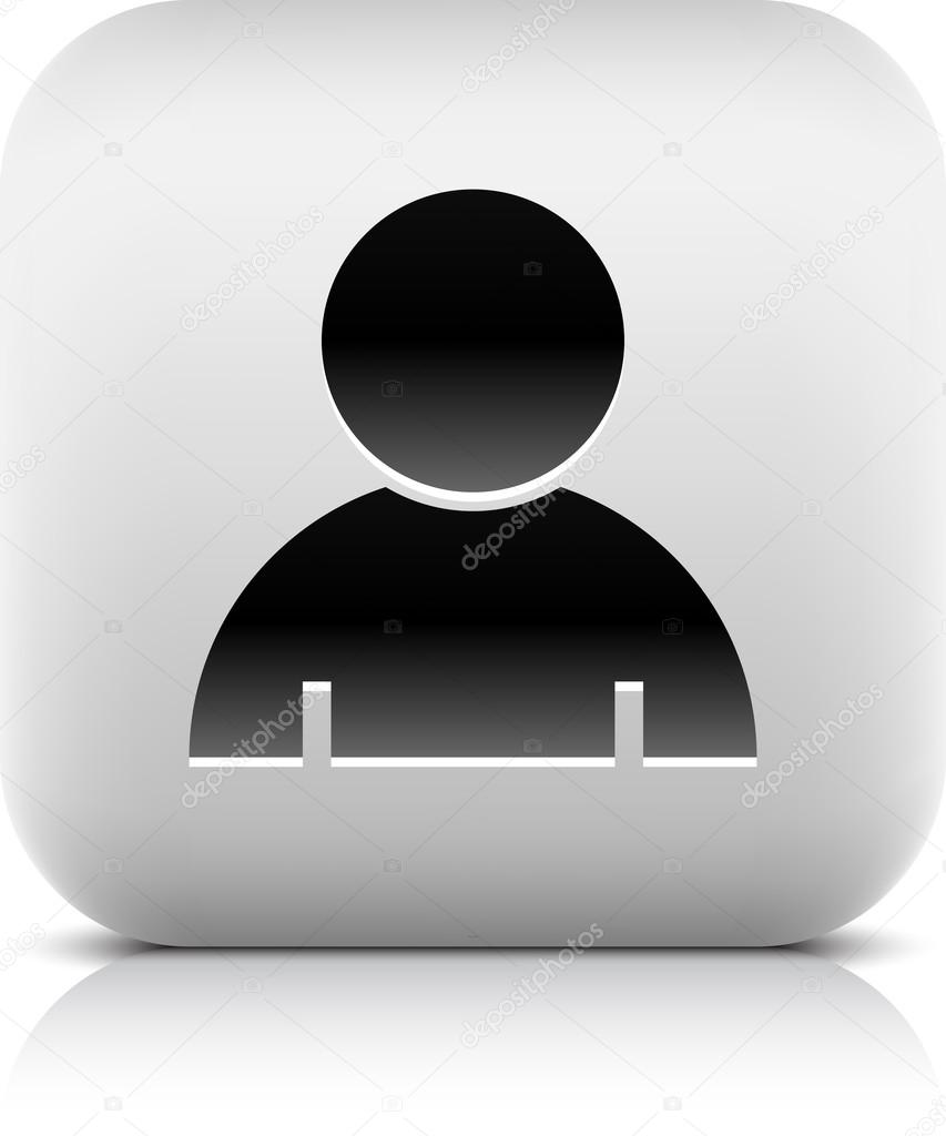 Stone web 2.0 button user profile symbol sign. White rounded square shape with black shadow and gray reflection on white background. This vector illustration created and saved in 8 eps