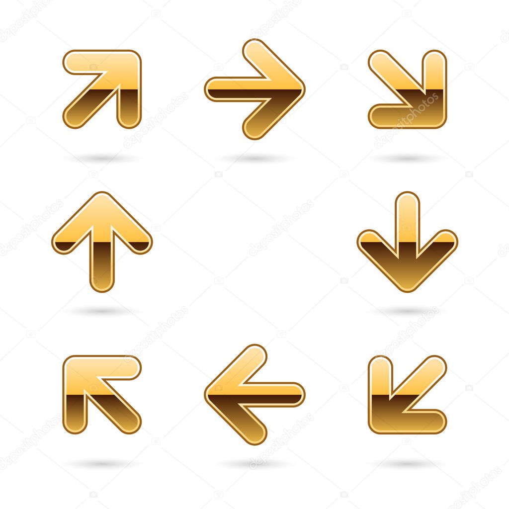 Metallic glossy gold arrow sign web 2.0 icon
