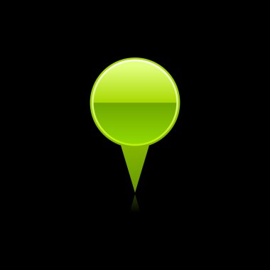 Yeşil haritalama PIN web 2.0 Internet düğmesi. siyah arka plan üzerinde renkli yansıması olan cam gibi yuvarlak şekil