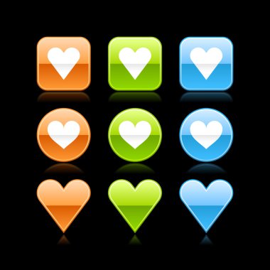 kalp parlak renkli web düğme simgesi siyah yansıma ile