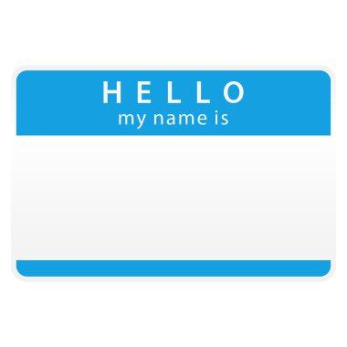 Blue name tag sticker with shadow on white clipart