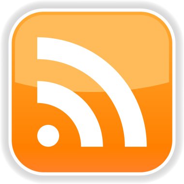 rss Icon simge kavramı ve gölge beyaz bir arka planda turuncu düğmesine