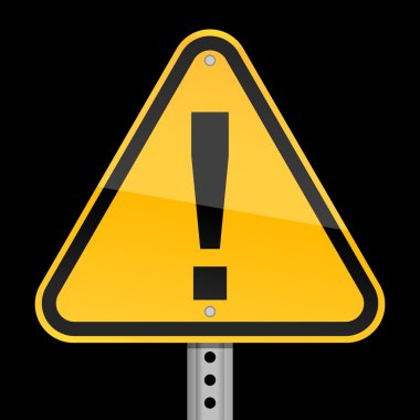 ünlem işareti simgesi siyah zemin üzerine sarı yol uyarı işaretiyle