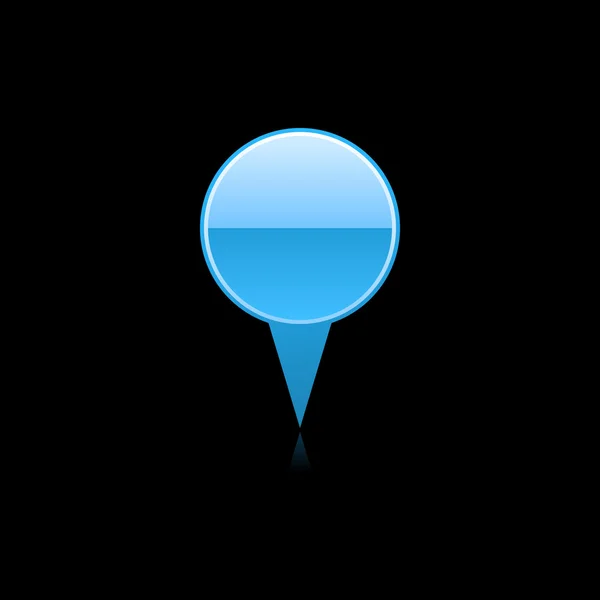 Modré tlačítko internet web 2.0 pin mapování. skleněný kulatý tvar s odraz barev na černém pozadí — Stockový vektor