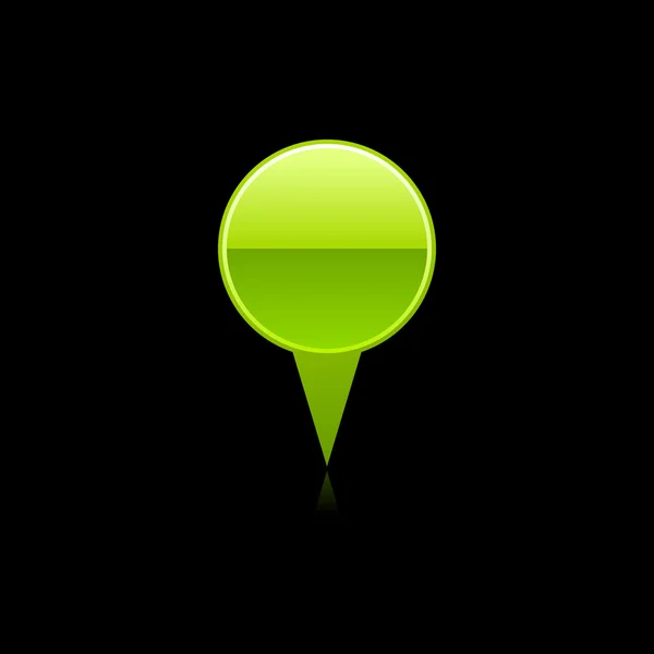 Green mapping pin web 2.0 internet button. Стеклянная круглая форма с отражением цвета на черном фоне — стоковый вектор