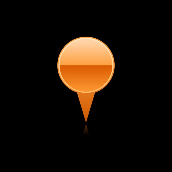 Pulsante internet 2.0 pin di mappatura arancione. Forma rotonda vetrosa con riflesso di colore su sfondo nero — Vettoriale Stock