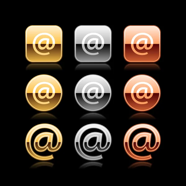 No ícone de botão de metal de luxo sinal web com reflexão sobre preto — Vetor de Stock